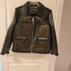 Calvin Klein Patent Faux Shearling Jacket Sz XL